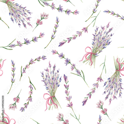 Watercolor Lavender pattern. Watercolor floral seamless pattern. Purple lavender branches. Gentle field flowers. France Provence design for bedding, packing, fabric, textile, wrapping paper