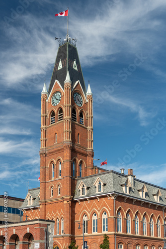 Belleville Town Clock Tower with Canadian Flag