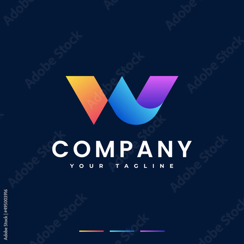 letter W gradient logo overlapping modern minimalist simple