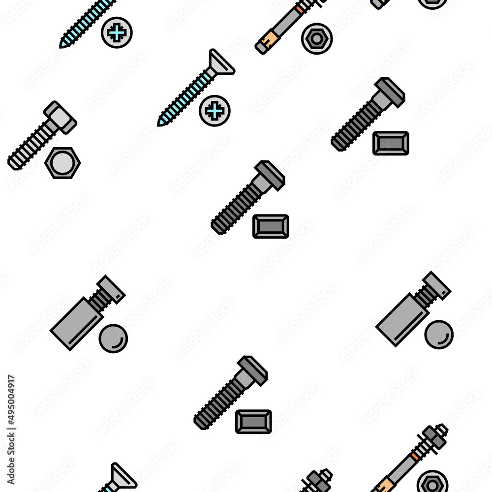 Screw And Bolt Building Accessory Vector Seamless Pattern Thin Line Illustration