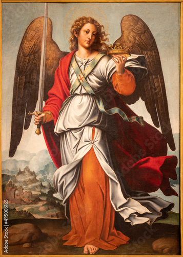 VALENCIA, SPAIN - FEBRUAR 14, 2022: The painting of Guardian Angel in the Cat...