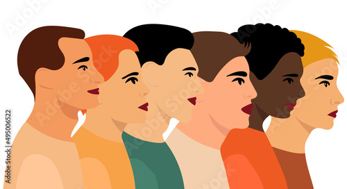 portrait of people in profile flat design, silhouette, isolated, vector