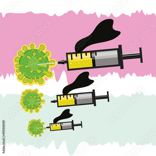 Group of superhero syringes killing virus Vaccination concept Vector