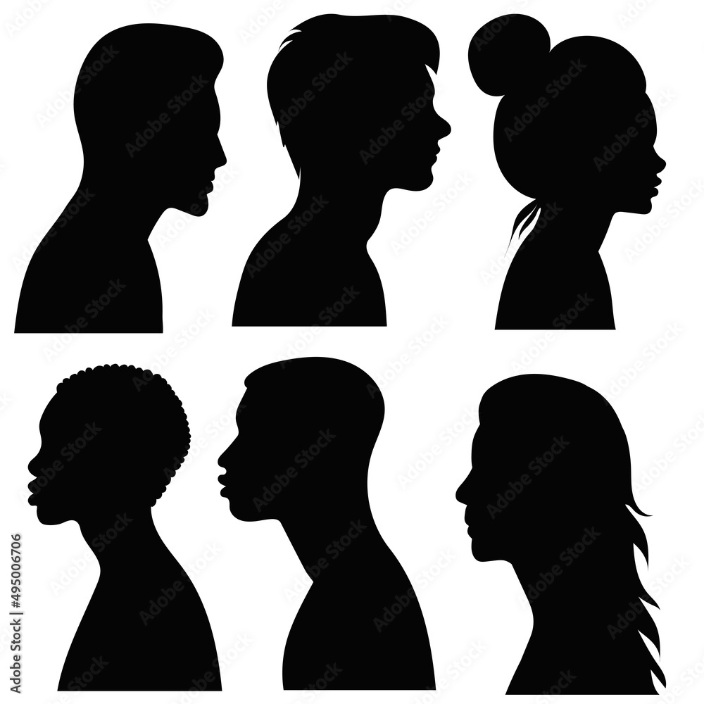 portrait of people in profile black silhouette isolated vector
