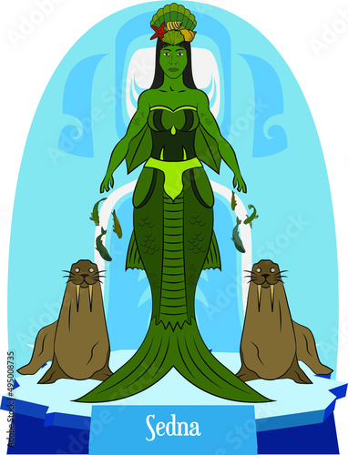 Illustration vector isolated of inuit god, Eskimo mythology, Sedna, sea goddess