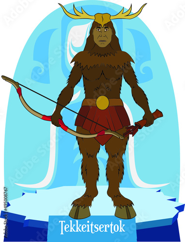 Illustration vector isolated of inuit god, Eskimo mythology, Tekkeitsertok, hunt god, caribou master