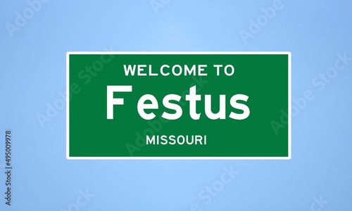 Festus, Missouri city limit sign. Town sign from the USA.