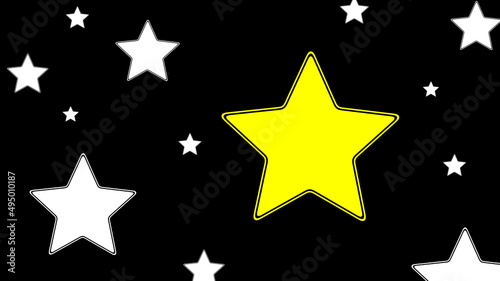 Yellow star icon on black background. Illustration.