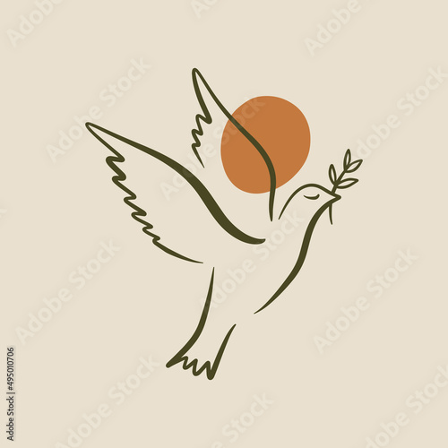 Dove of peace pigeon bird boho handdrawn style vector illustration art