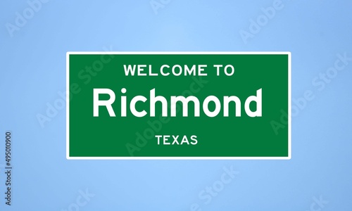 Richmond, Texas city limit sign. Town sign from the USA.