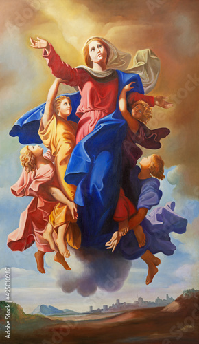 VALENCIA, SPAIN - FEBRUARY 14, 2022: The neo-baroque painting of Assumption c...