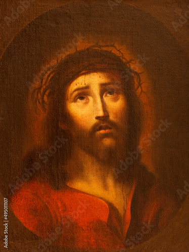 VALENCIA, SPAIN - FEBRUARY 14, 2022: The painting of Jesus - "Ecce Homo"  in the church Iglesia San Juan del Hospital .