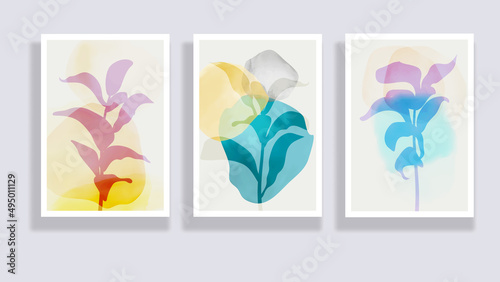 Trendy set of minimalist tropical leaves and abstract forms. Minimal botanical wall art. Mid century modern graphic. Plant art design for social media, blog post, print, cover, wallpaper. Vector