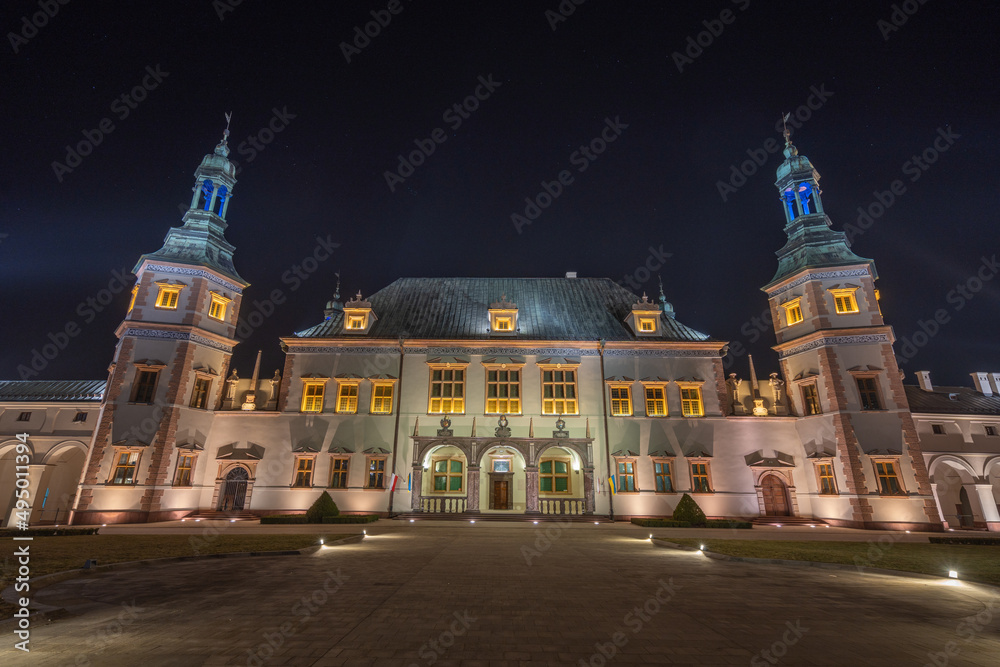 The Palace of the Krakow Bishops in Kielce at night