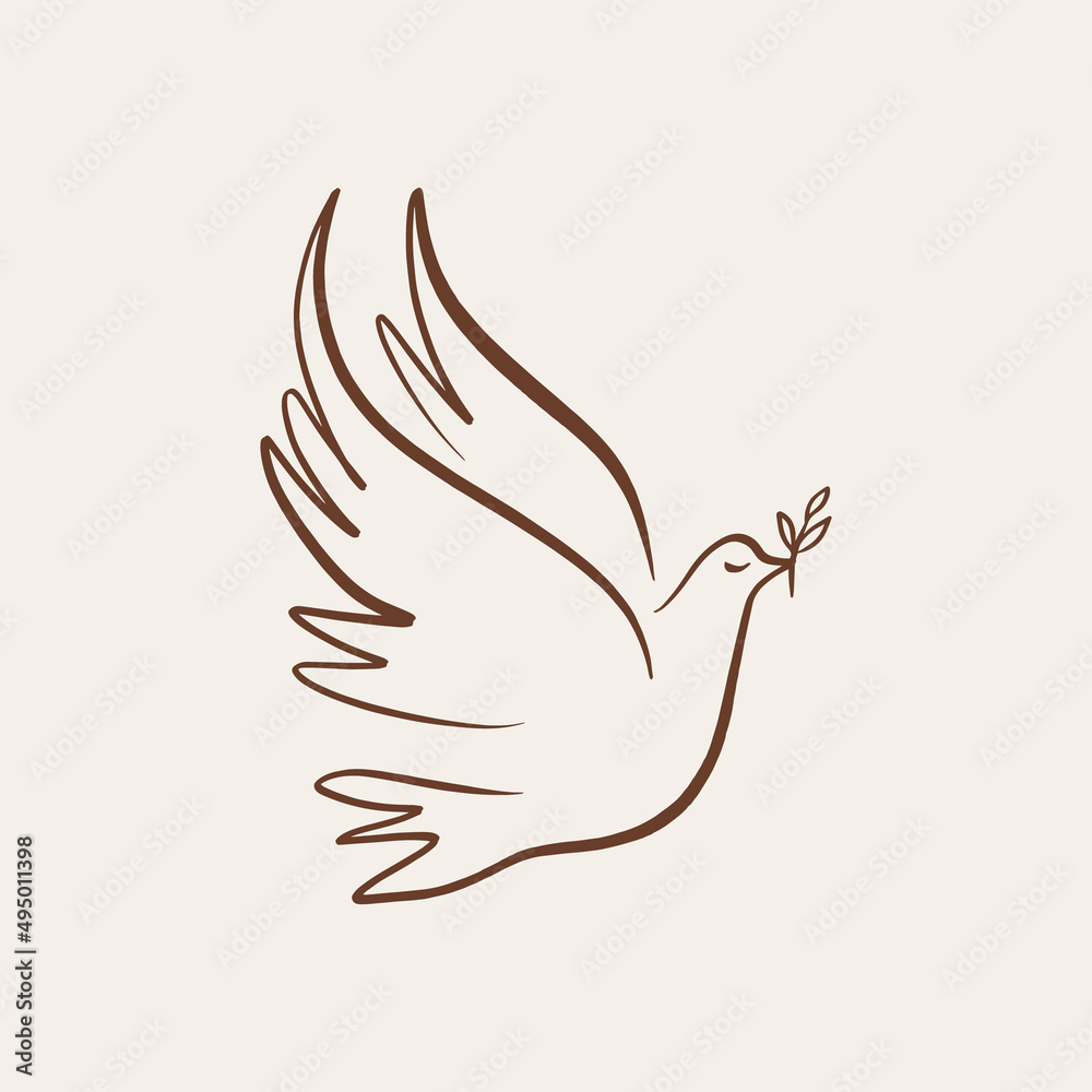 Naklejka premium Dove of peace pigeon bird boho handdrawn style vector illustration art