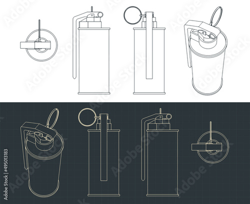 Hand grenade drawings illustration