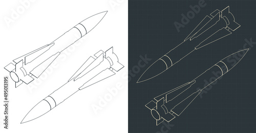 Air-to-air missile isometric blueprints
