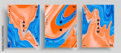 Abstract vector poster, pack of modern design fluid art covers. Trendy background that applicable for design cover, invitation, presentation and etc. Colorful unusual creative surface template.