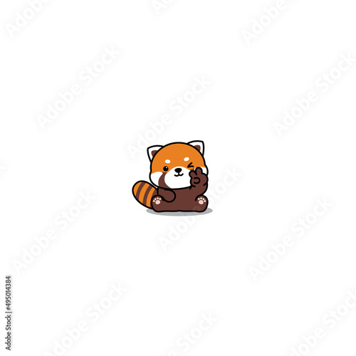 Cute red panda winking eye cartoon icon, vector illustration