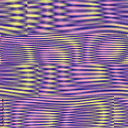 Moire vector seamless pattern of striped abstract shapes. Metaverse concept background for wall art, wallpaper, textile, poster, web banner, mobile apps, interior decor. 