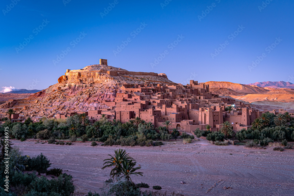 Historical town made entirely of clay in Ait Benhaddou, Morocco