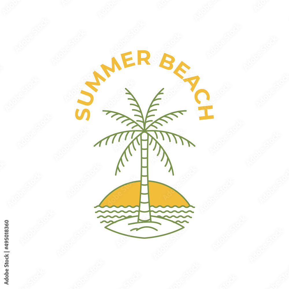 Summer beach logo vector illustration design, beach logo in line art style for design inspiration