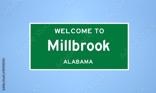 Millbrook  Alabama city limit sign. Town sign from the USA.