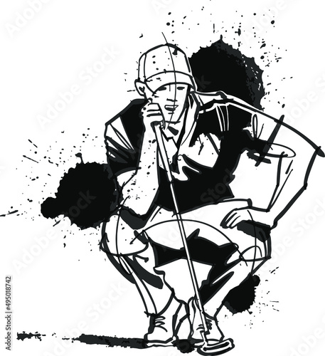 the vector hand drawing sketch of the golfer in action