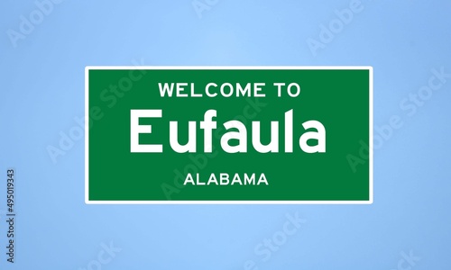 Eufaula, Alabama city limit sign. Town sign from the USA.
