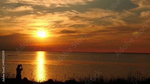 Beautiful sunset view of Lake Saroma. (pan copy space)  photo