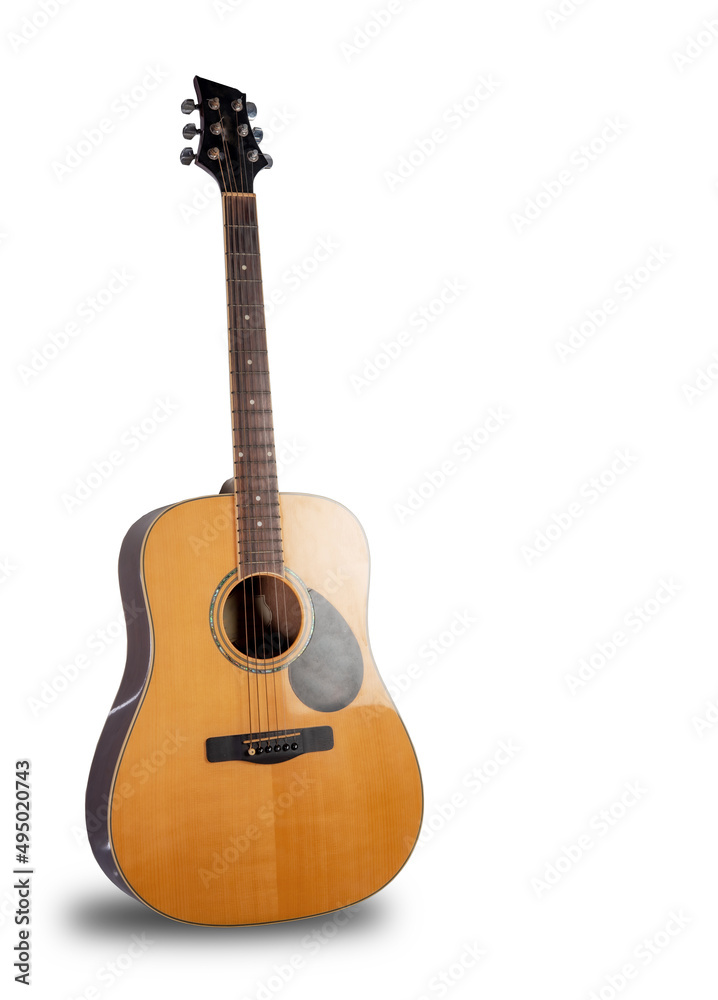 wooden guitar isolated from white background