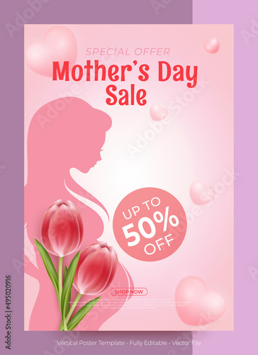 Beautiful design Mother's day vertical poster template with silhouette pregant photo