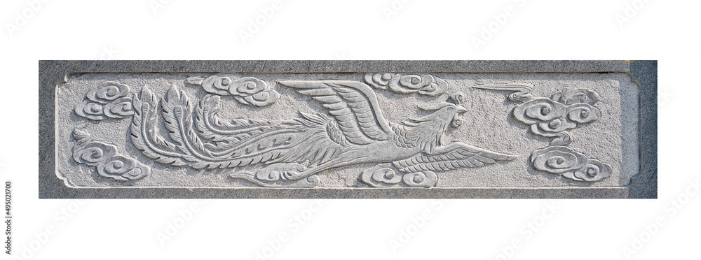 Chinese Traditional Symbol Feng-Huang (Chinese Mystical Bird, Phoenix)Wall Decoration in temple in Peking, China