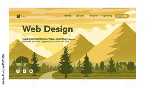 Landing page template of Explore Mountain. Mountain landscape. Modern flat design concept of web page design for website and mobile website. Easy to edit and customize. Vector illustration