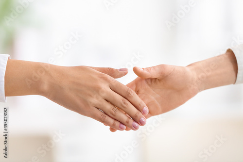 Businesswomen shaking hands during meeting in office