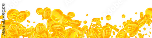 Korean won coins falling. Charming scattered WON coins. Korea money. Admirable jackpot, wealth or success concept. Vector illustration.