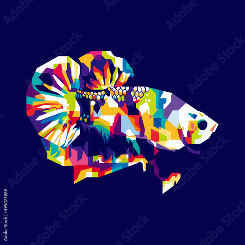 Colorful Betta Fish on Pop Art Style Illustration