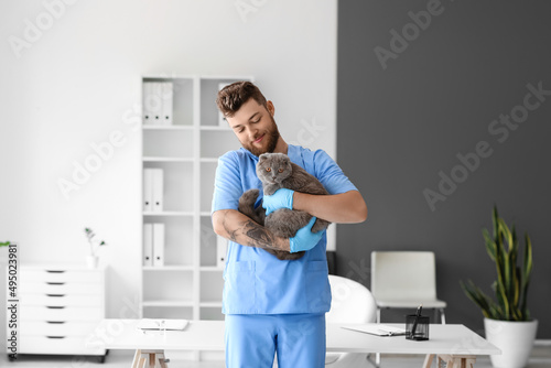 Male veterinarian with Scot...