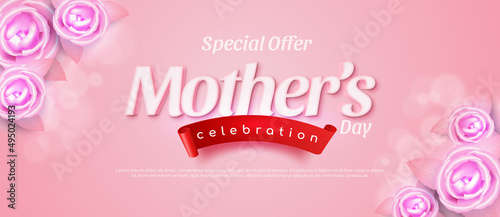 Realistic banner international mother's day background with stacked flowers