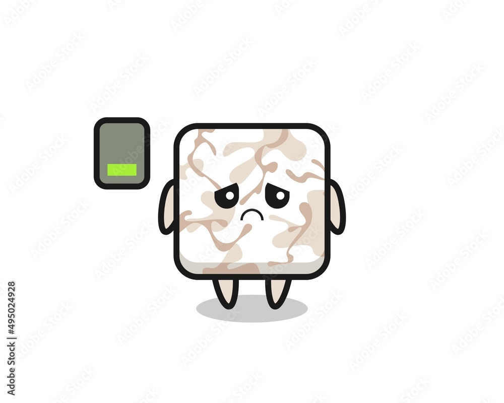 ceramic tile mascot character doing a tired gesture