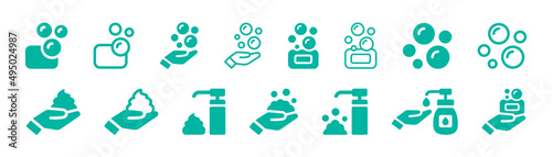 Hygiene icon collection. Containing soap, bubble, shampoo, foam icon.