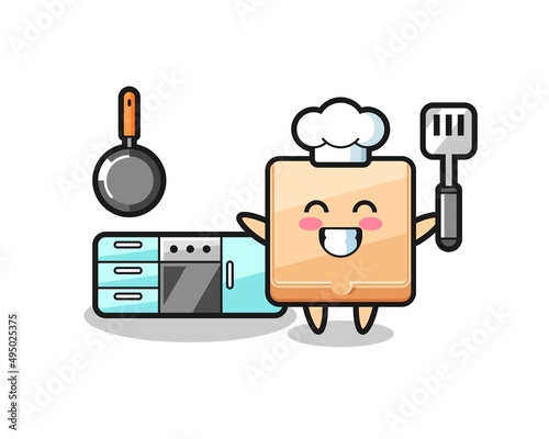 pizza box character illustration as a chef is cooking
