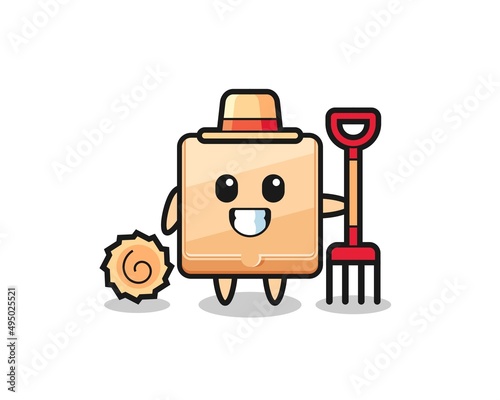 Mascot character of pizza box as a farmer