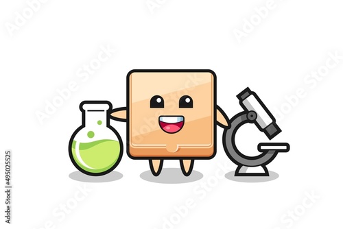 Mascot character of pizza box as a scientist