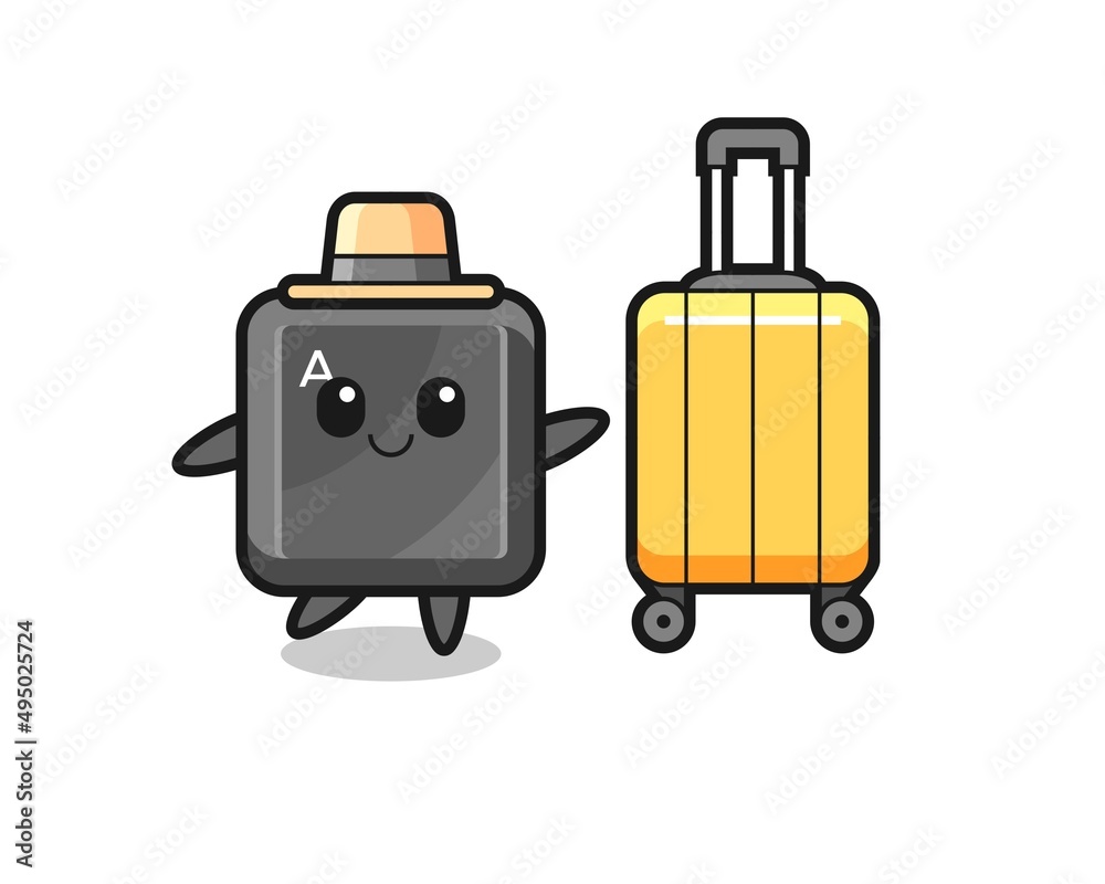 keyboard button cartoon illustration with luggage on vacation keyboard button cartoon illustration with luggage on vacation