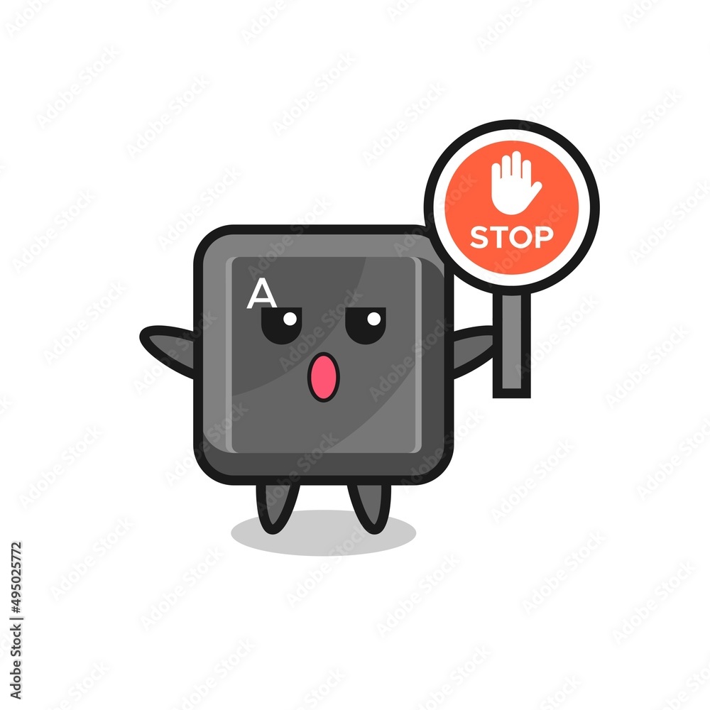 keyboard button character illustration holding a stop sign keyboard button character illustration holding a stop sign