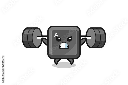 keyboard button mascot cartoon with a barbell