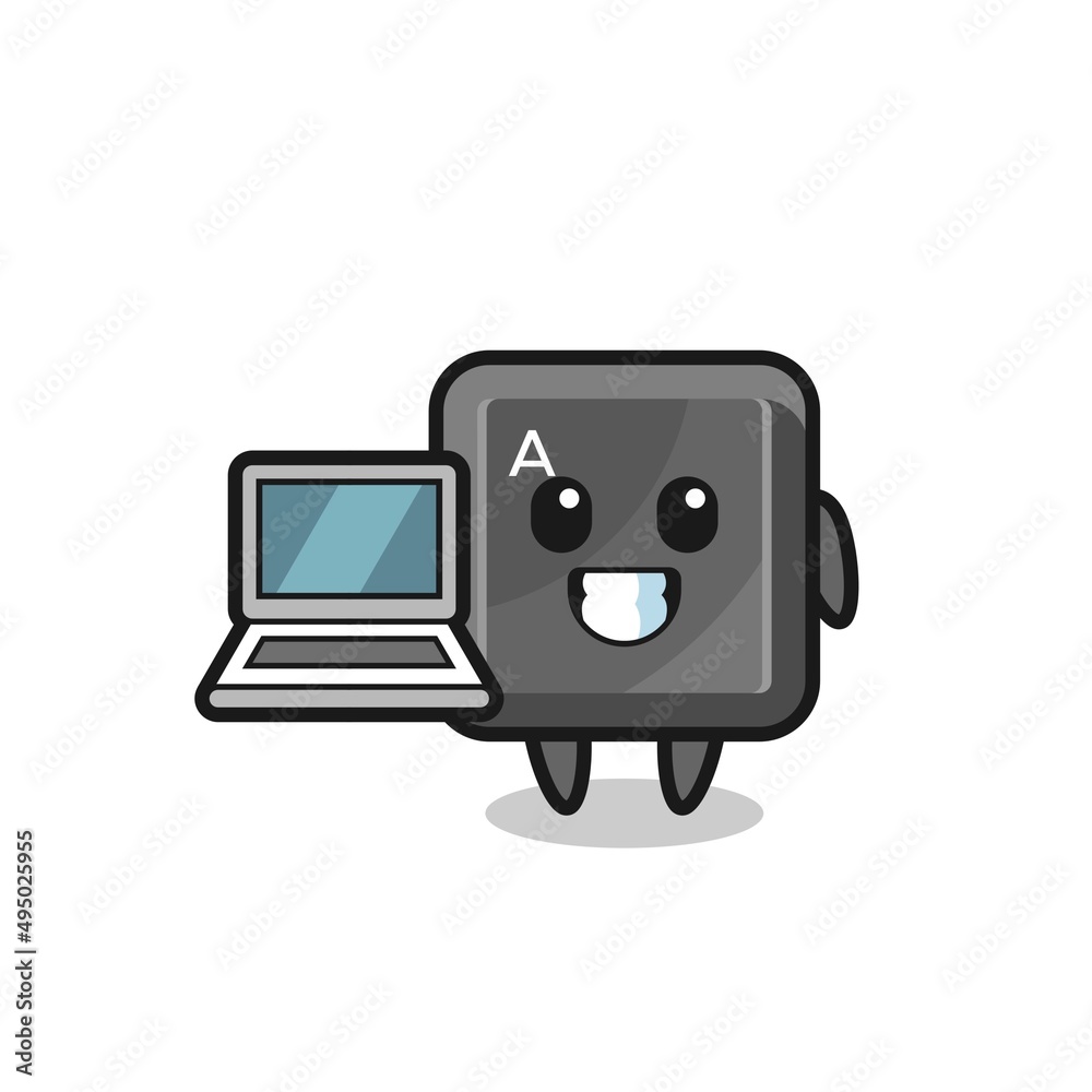 Mascot Illustration of keyboard button with a laptop