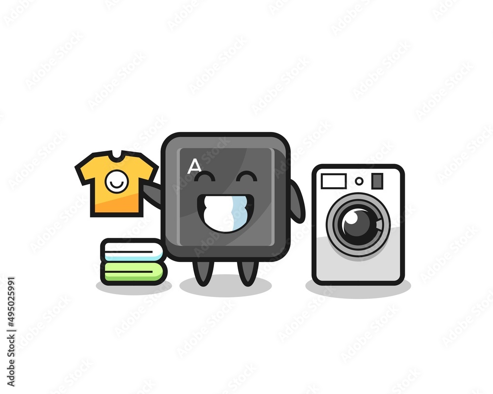 Mascot cartoon of keyboard button with washing machine