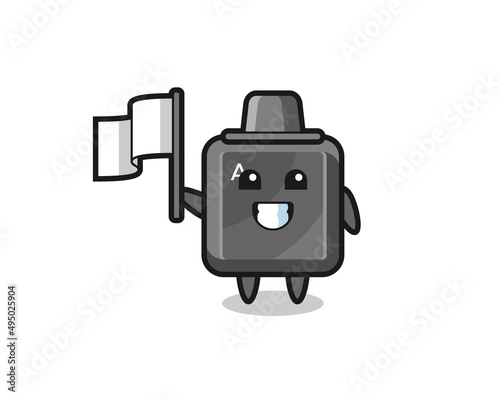 Cartoon character of keyboard button holding a flag